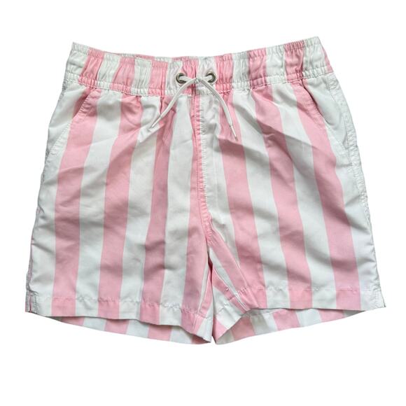 Janie & Jack Swim Boys Size 6 Striped White Pink Drawstring Pockets Summer Pool - Picture 1 of 12